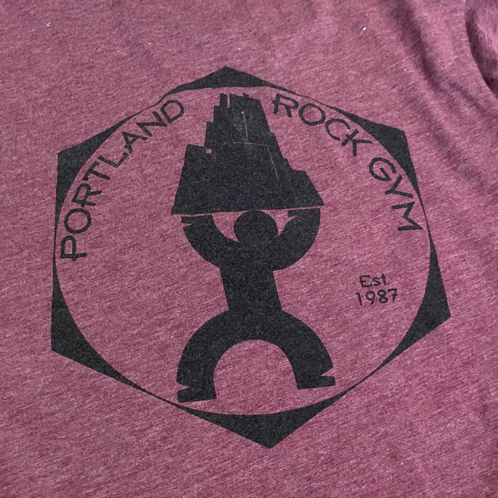 Portland Rock Gym Graphic T-Shirt Maroon Heather Tri-Blend Small PRG Climbing
